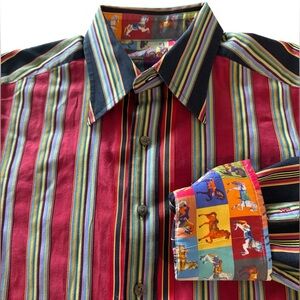 Robert Graham Stripe Button Down Shirt With Horse Detail Men’s Medium